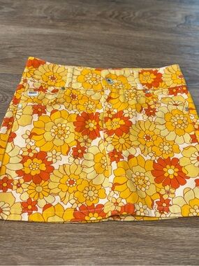 The Ragged Priest Floral Denim Mini Skirt Yellow Orange Retro Y2K Women’s 26 NWT